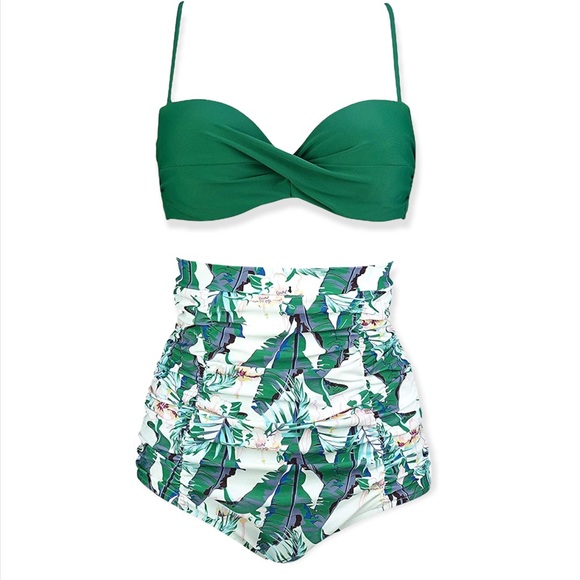 COCOSHIP Other - COCOSHIP Retro Polka Dot Floral High Waisted Bikini Vintage Ruched Swimsuit